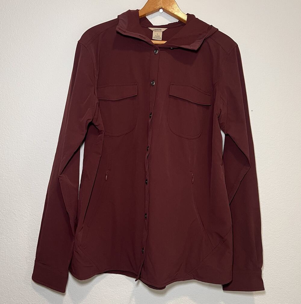 Duluth Trading Co Flexpedition Shirt Jacket Women Size L Burgundy Purple Outdoor
